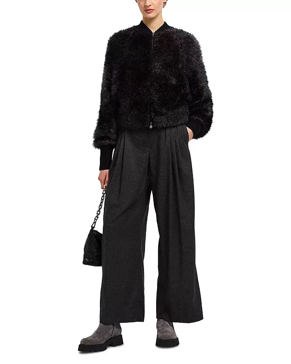 Женская куртка-бомбер с эффектом меха Faux Fur Effect Bomber Jacket Emporio Armani, черный — фото 2