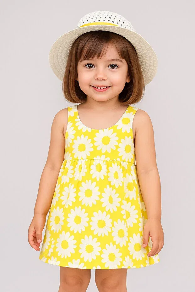 Детское платье для девочек с принтом Yellow Daisy Dress Hat Set Lp Littlepoffy, Yellow