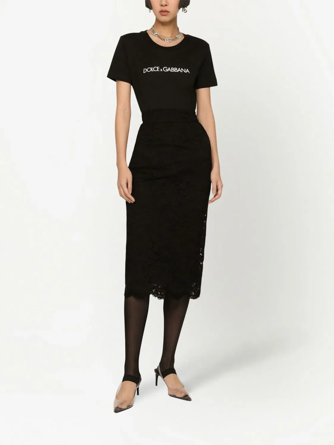 Dolce & Gabbana Юбка-миди из цветочного кружева, черная — фото 3