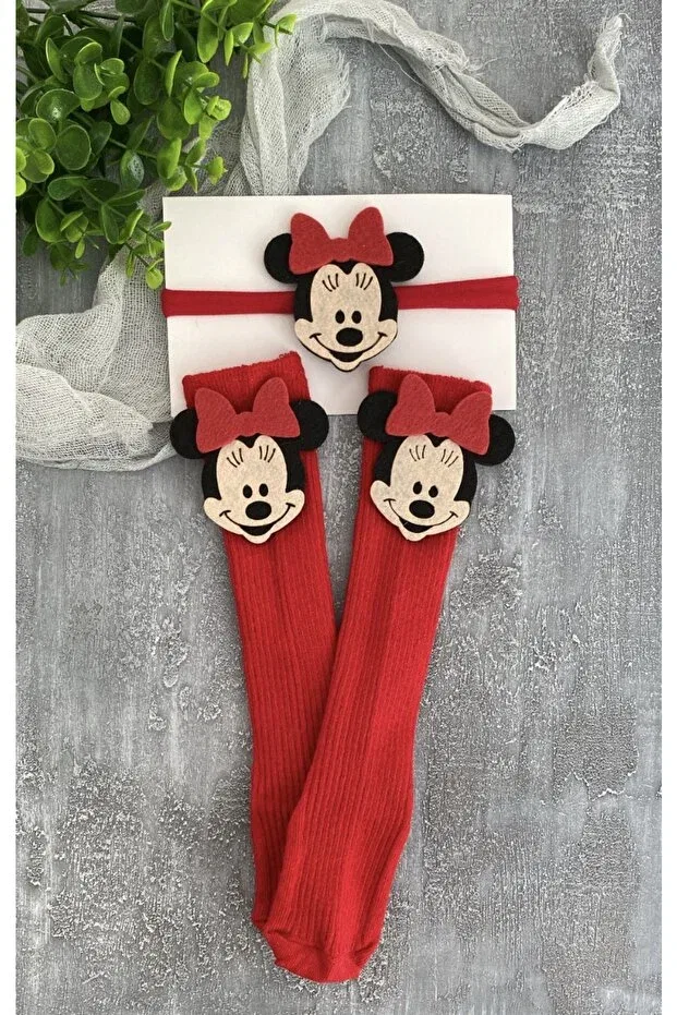 Детский комплект носков и банданы с принтом Minie Mouse, Selda Aksesuar, Red