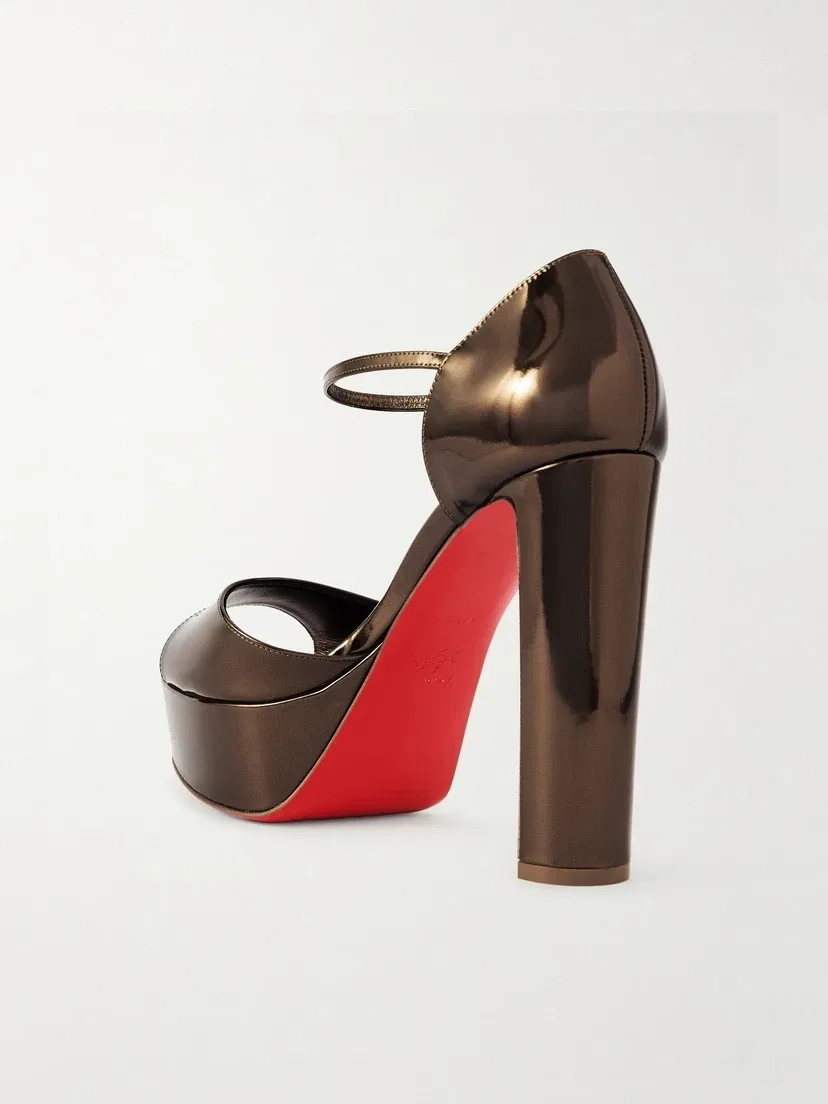 Босоножки Sandaloo 130 на платформе из зеркальной кожи Christian Louboutin, коричневый — фото 3