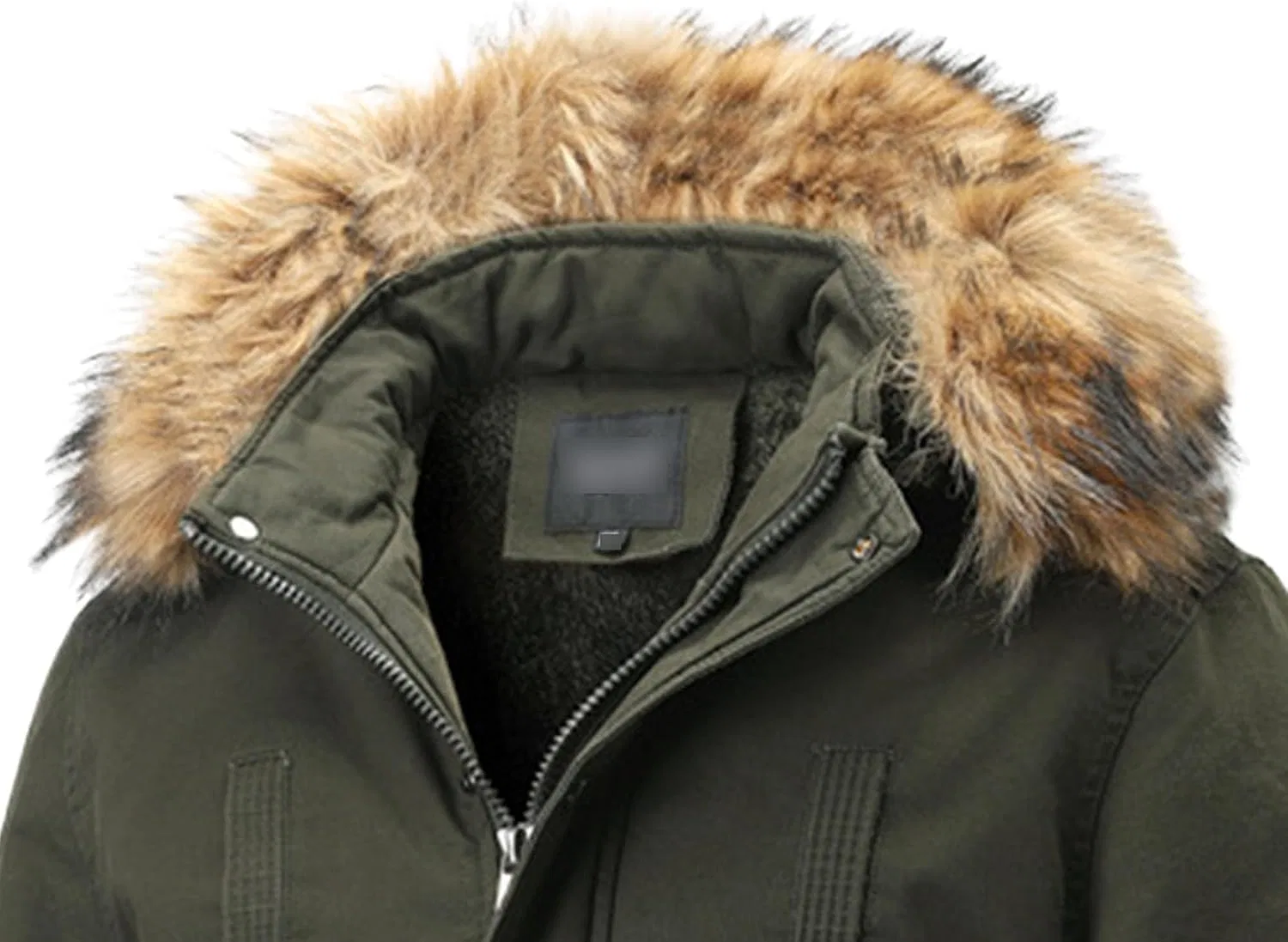 Мужское пальто с капюшоном на флисе, Men's Hooded Mid Long Cotton Coat, армейский зелёный — фото 4