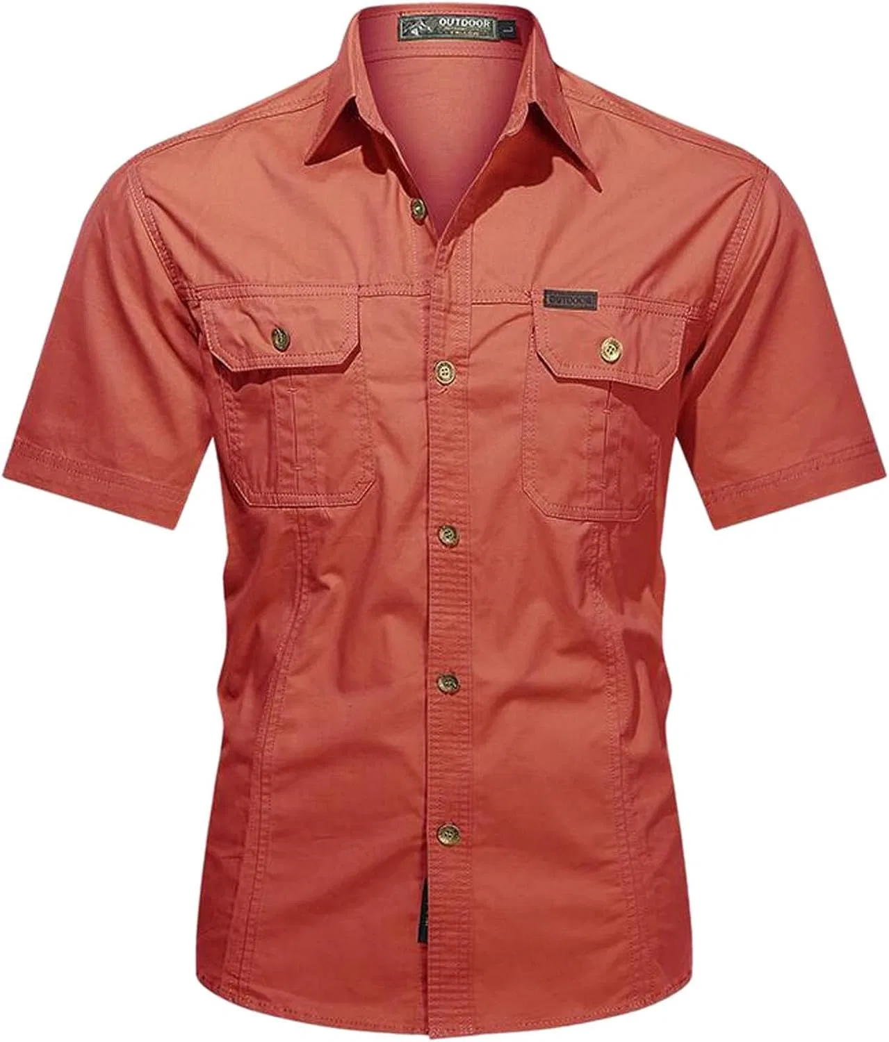Мужская хлопковая рубашка с коротким рукавом, Cargo Shirt, красный — фото 3