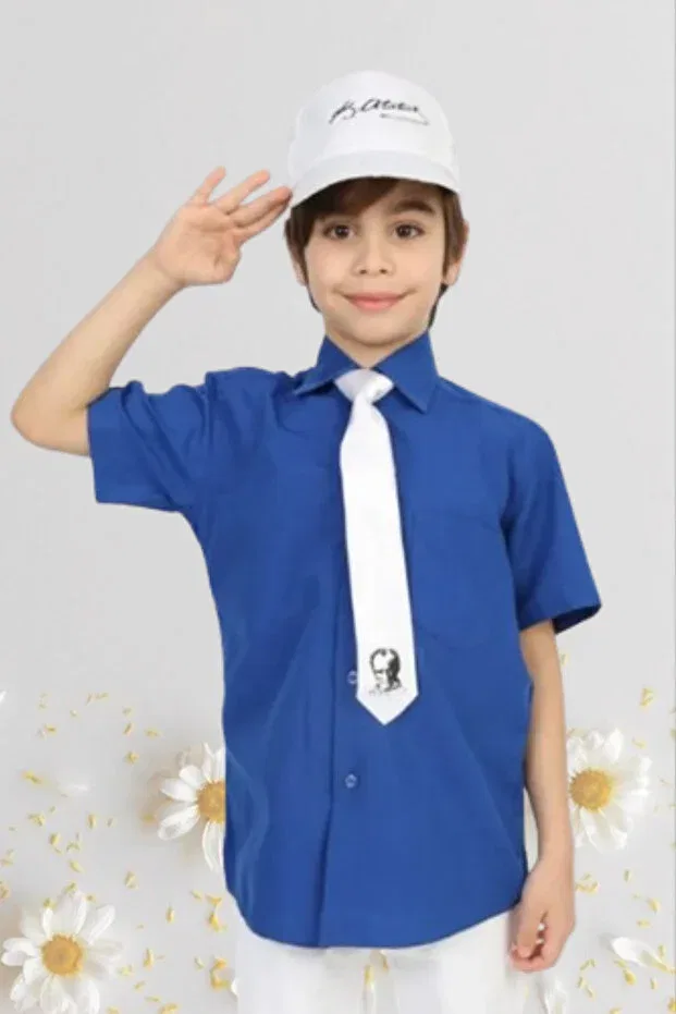Мужская рубашка с коротким рукавом льняная 024 model Generic Brands, Navy Blue