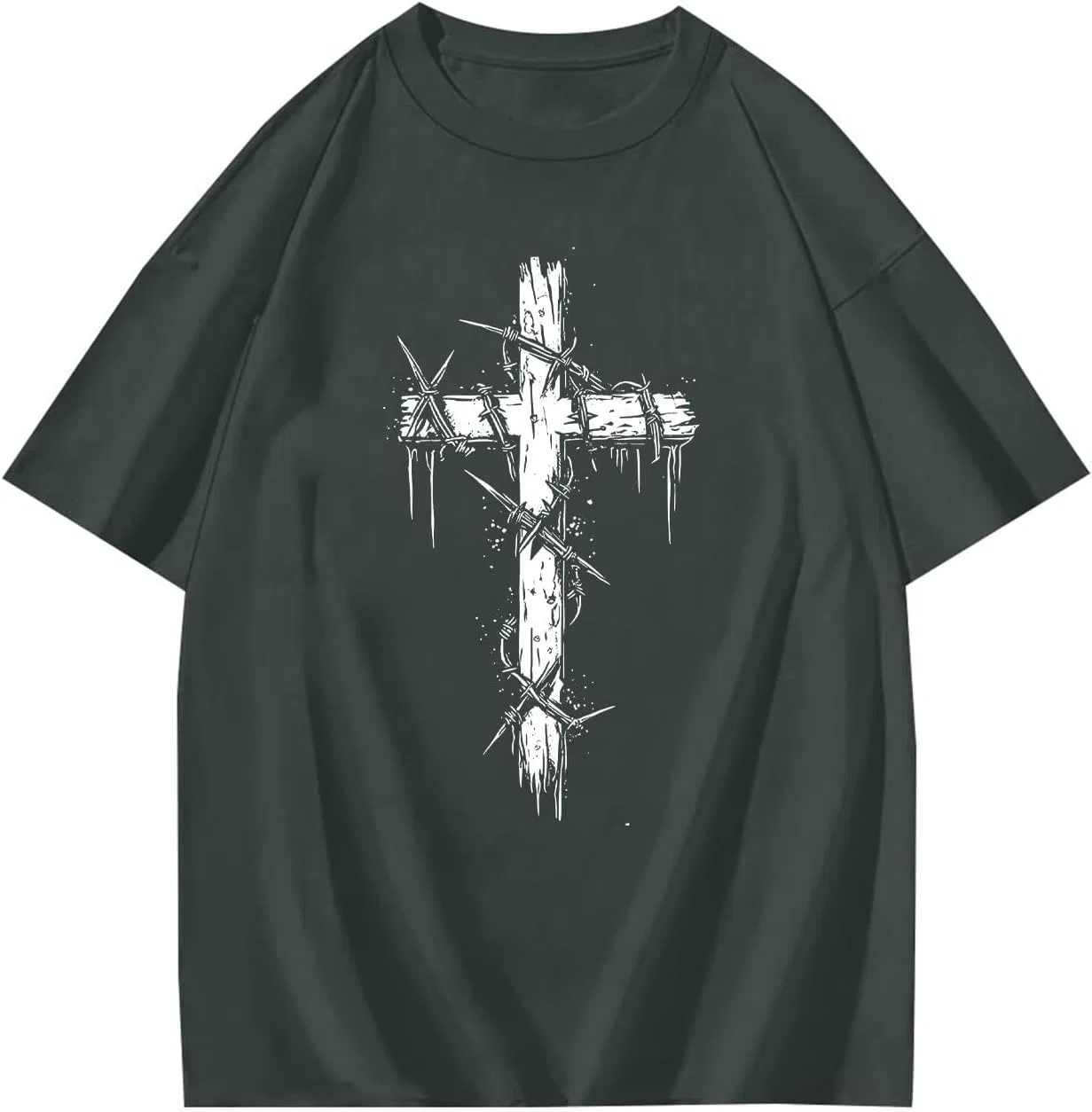 Мужская футболка с принтом креста Vintage Faith, Dark Gray — фото 3
