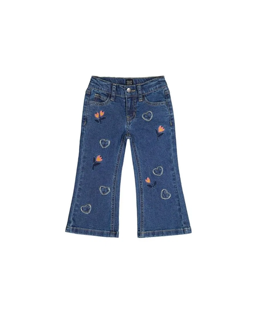 Джинсы клеш с сердцем и цветочной вышивкой Deux par Deux, Navy Blue Denim