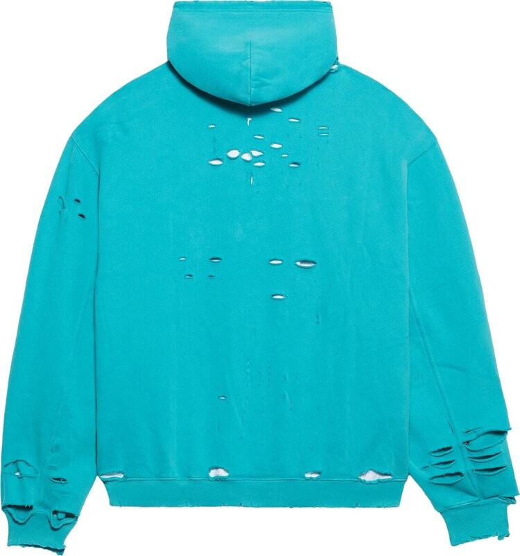 Худи Balenciaga Destroyed Hoodie 'Turquoise/White', синий — фото 3