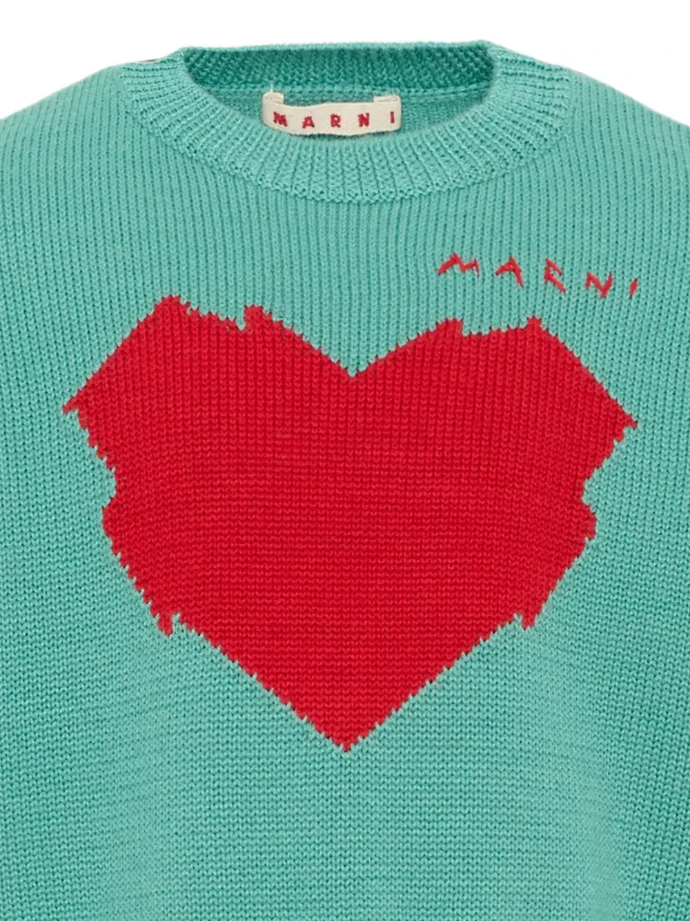 Свитер с интарсией в виде сердца и налокотниками Marni Kids, зеленый — фото 3