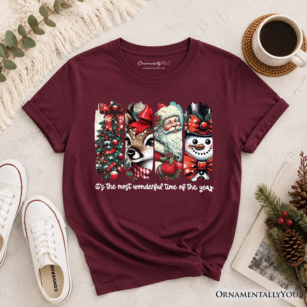 Детская футболка с принтом Santa Reindeer Snowman Graphic Tee OrnamentallyYou, Maroon
