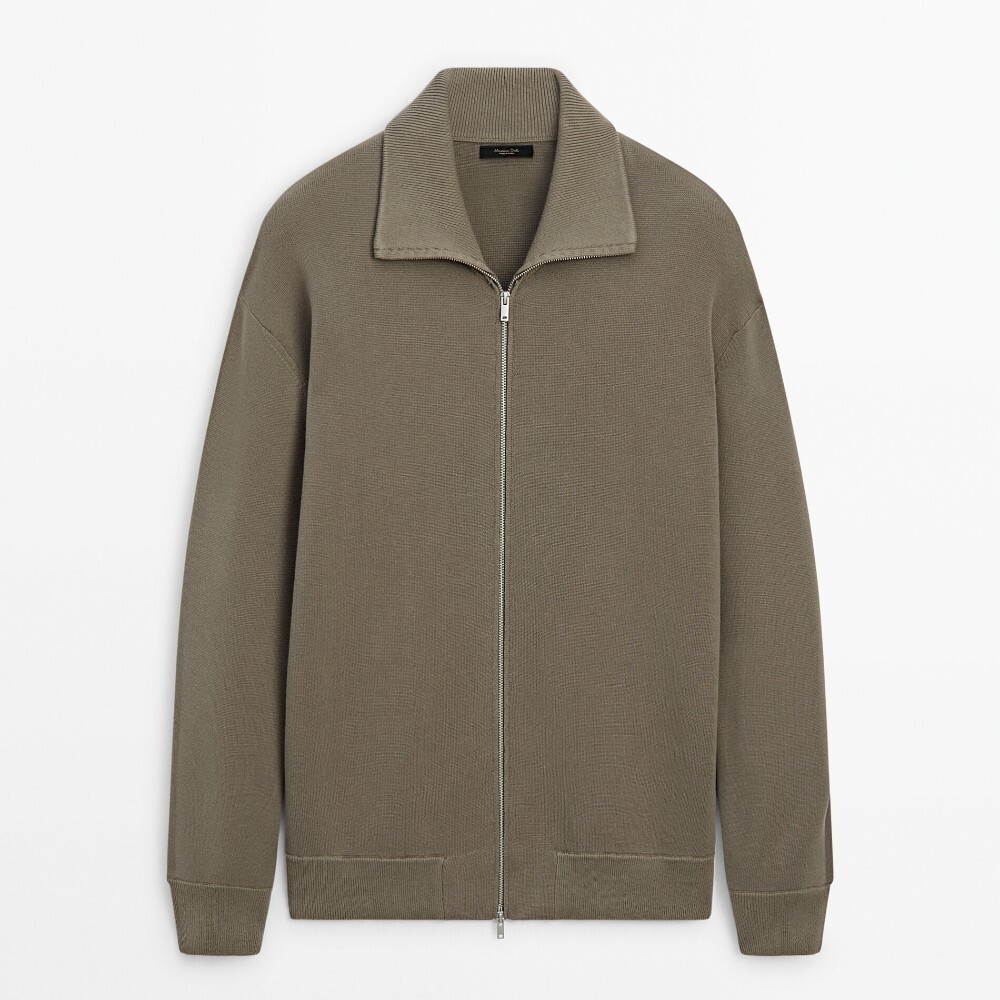 

Кардиган Massimo Dutti Cotton Zip-up Knit, серо-зеленый