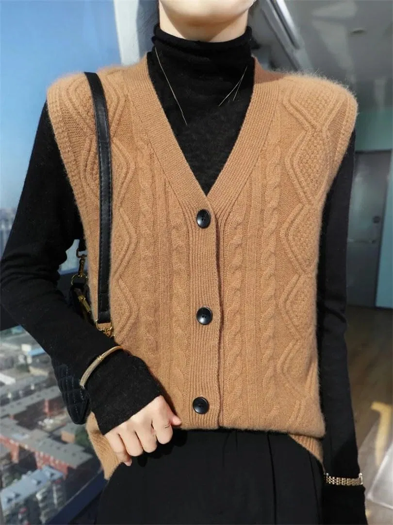 Женский жилет без рукавов из мериносовой шерсти, Middle Gray Vest — фото 4