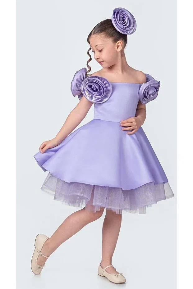Детское платье для девочек из сатина Fanari Crepe Satin Gren Backing Girl Evening Dress M00735 Mnk Baby&Kids, Purple — фото 3
