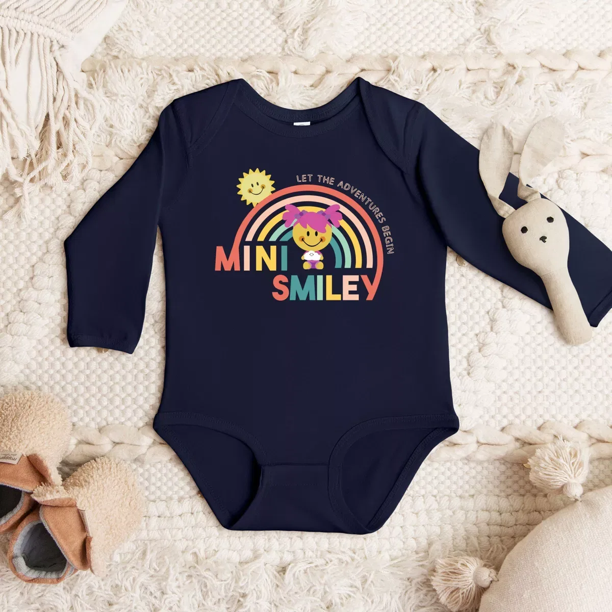 Детское боди с длинным рукавом Mini Smiley Let The Adventures Begin Aria The Juniper Shop, Navy — фото 3