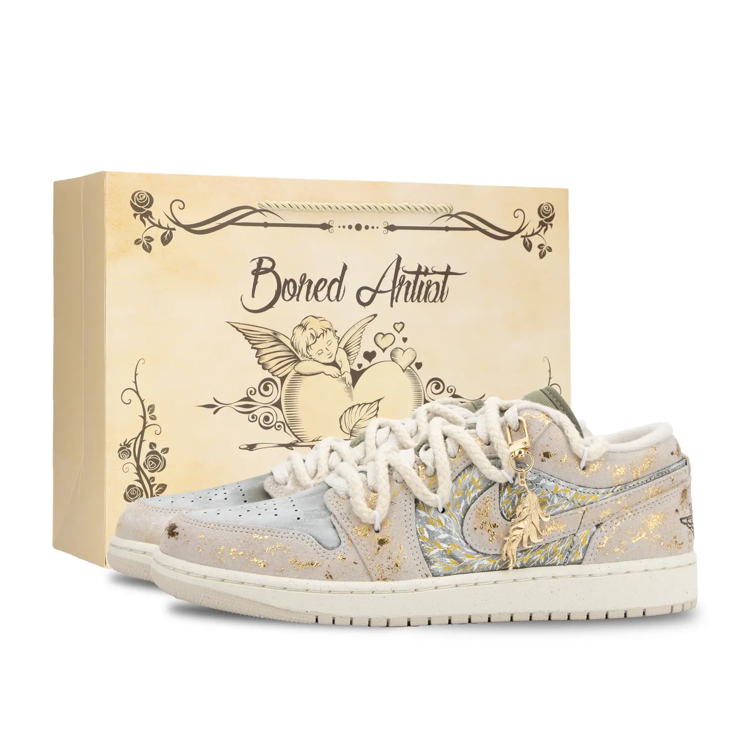 

Air 1 River Immersed Moon, Athena устойчивые к истиранию низкие кеды Vintage Basketball Shoes Unisex Jordan, белый зеленый золотой (special shopping bag)