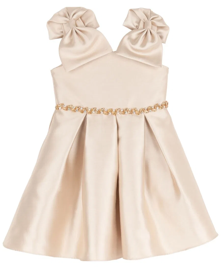 Платье-трапеция с бантом на плечах Mikado Bow Shoulder Pleated Dress Rare Editions, Champagne — фото 4
