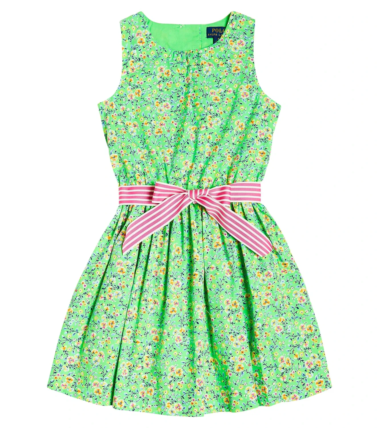 Платье хлопковое с цветочным принтом Palais Floral Lt Green Polo Ralph Lauren Kids, зеленый