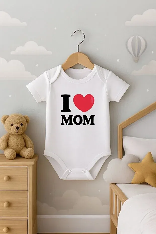 Детское боди для новорожденных с принтом I Love Mom, Bebe Wini, Ecru
