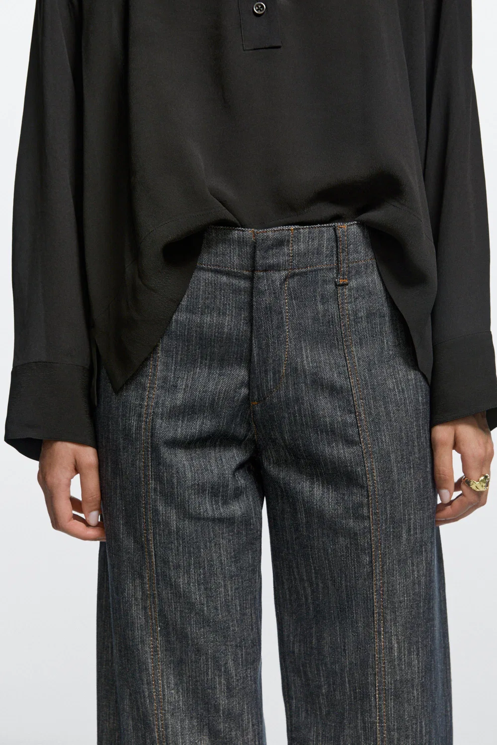 Широкие брюки Massimo Dutti, с эффектом джинсовой ткани, индиго — фото 2