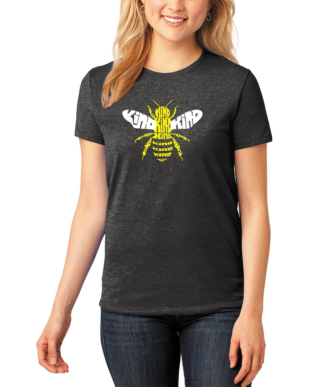 

Женская футболка premium blend bee kind word art LA Pop Art, черный