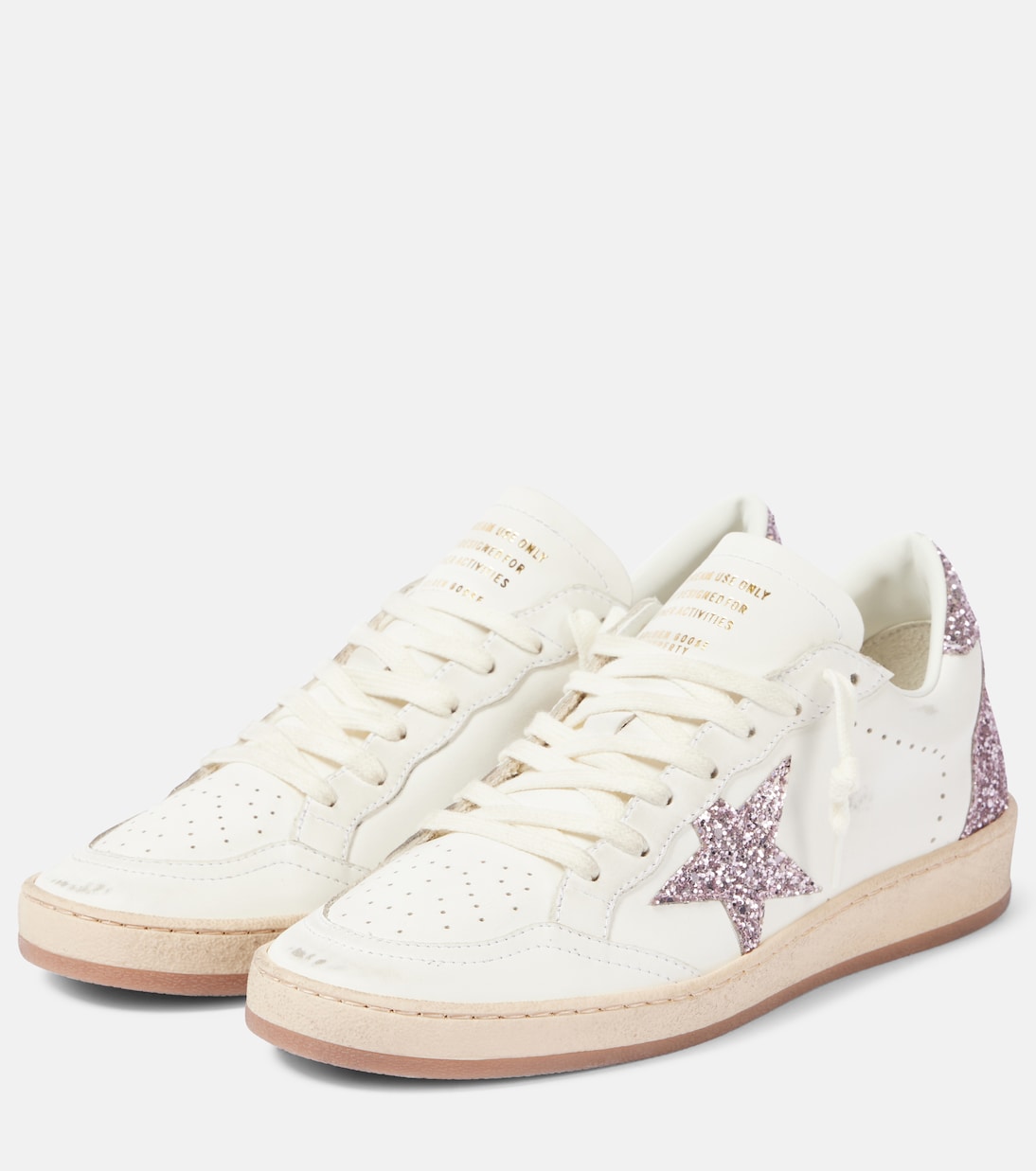 Кроссовки Ball Star из кожи с блестками Golden Goose, White/Pink — фото 4
