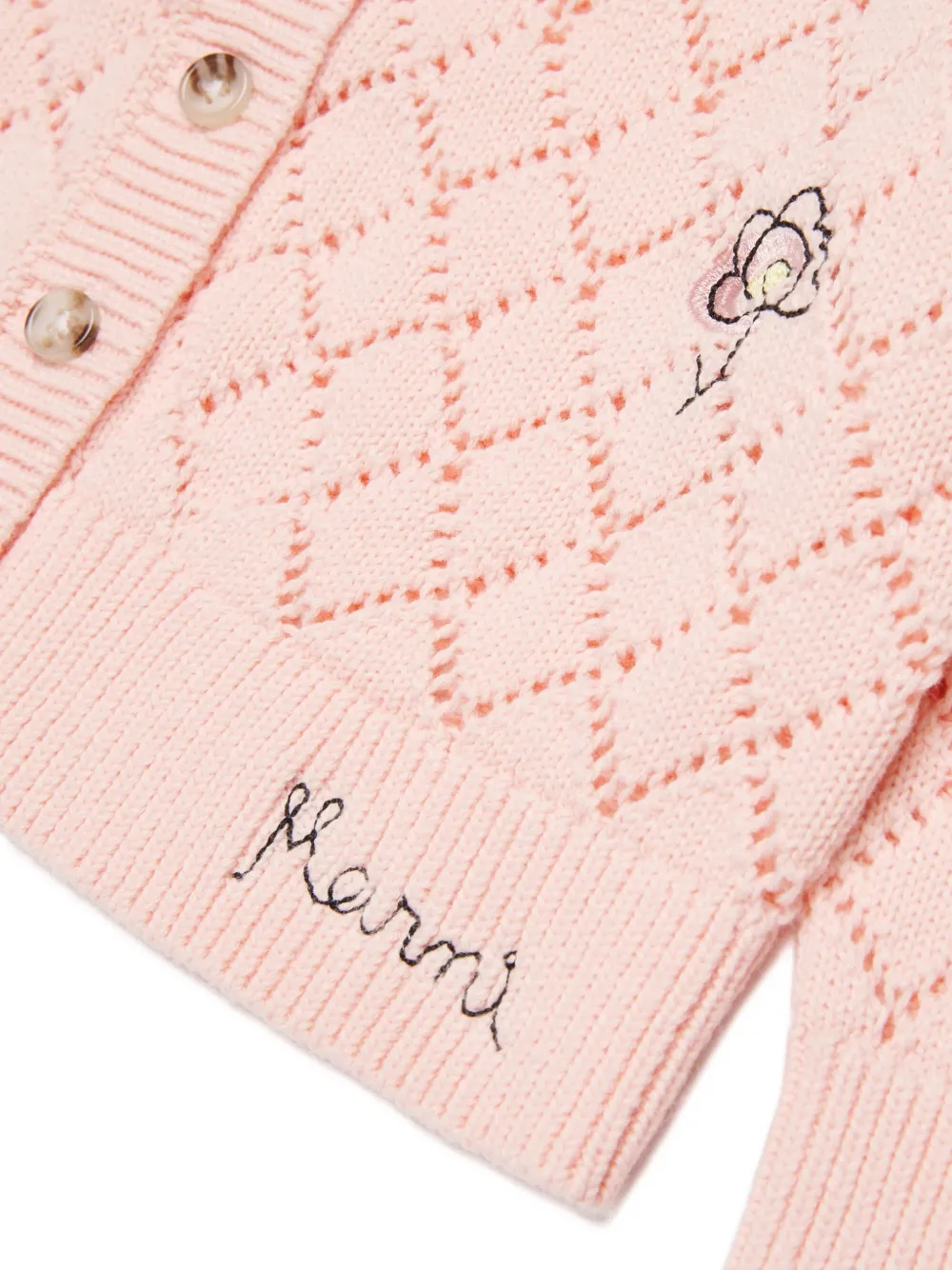Кардиган с вышивкой и ажурной отделкой Marni Kids, розовый — фото 3