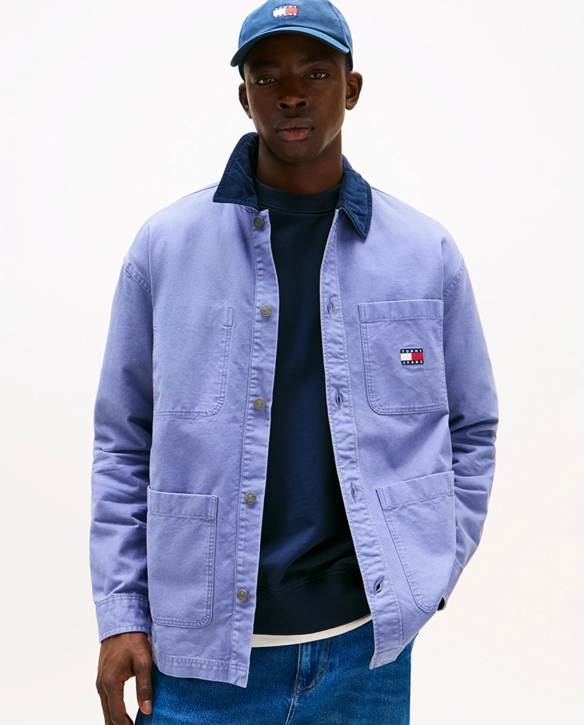 

Мужская рубашка из парусины с воротником из вельвета Tommy Jeans, синий