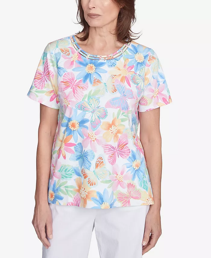 

Топ Petite Spring Butterfly с круглым вырезом Alfred Dunner, розовый