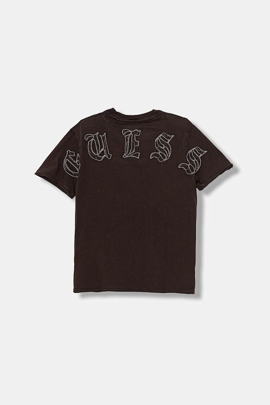 Детская хлопковая футболка Guess, коричневый — фото 2