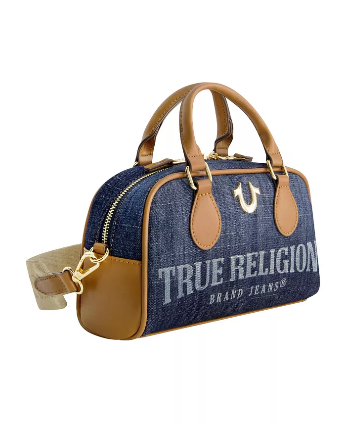 

Мини-сумка-сэтчел с логотипом из денима True Religion, синий