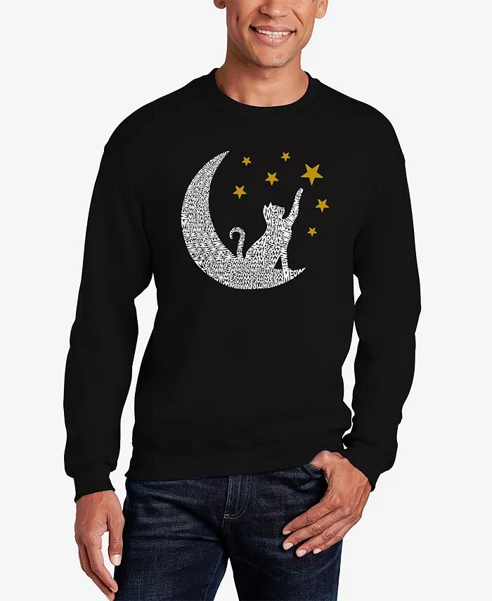 

Cat Moon - Мужская толстовка с круглым вырезом Word Art LA Pop Art, черный
