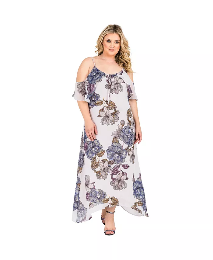 

Женское платье с цветочным принтом, холодное плечо и рюшами из шифона, plus size Standards & Practices, мультиколор