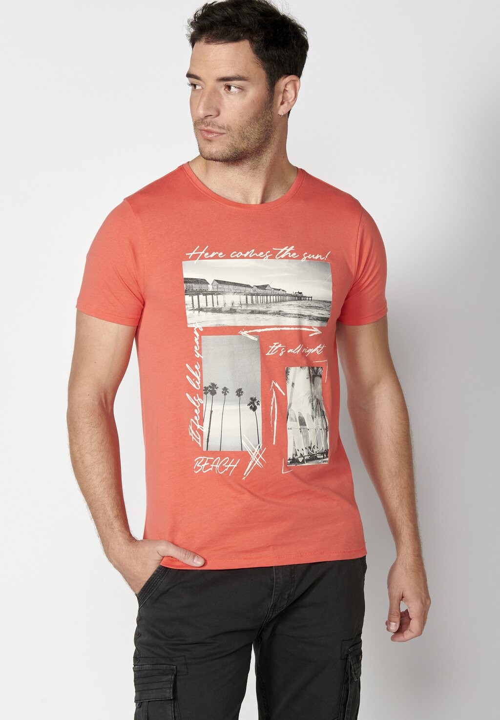 

Футболка с принтом Short Sleeve Koroshi, розовая роза