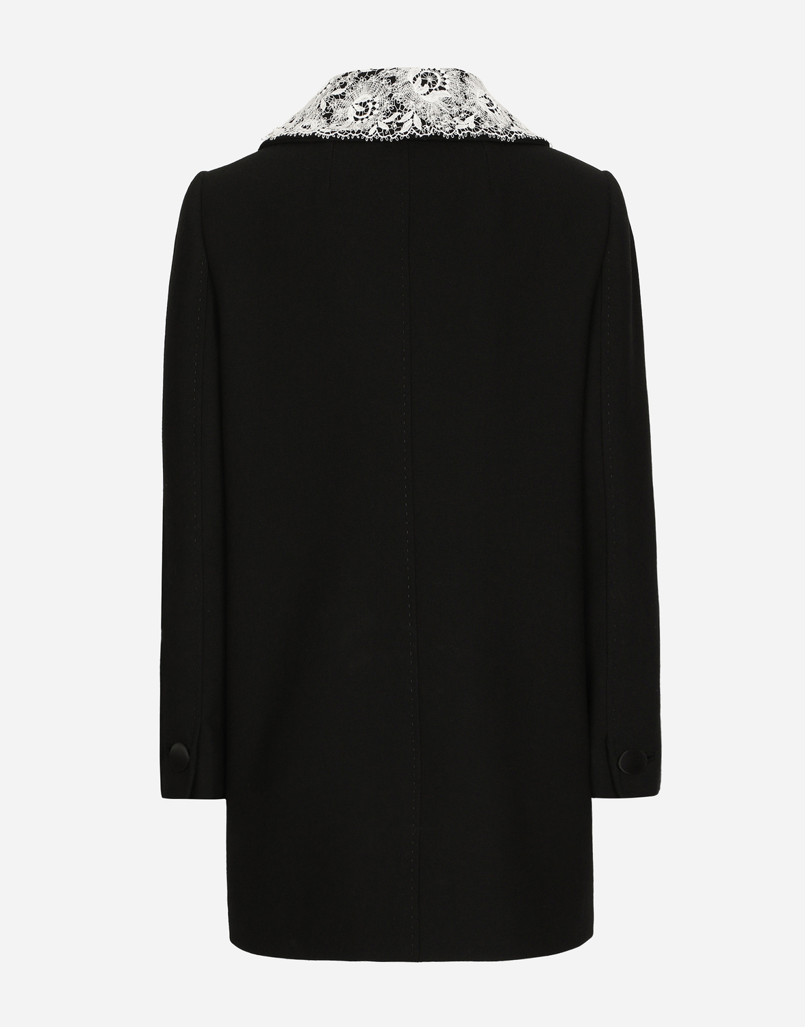 Короткое шерстяное пальто с кружевными деталями Dolce & Gabbana, черный — фото 2