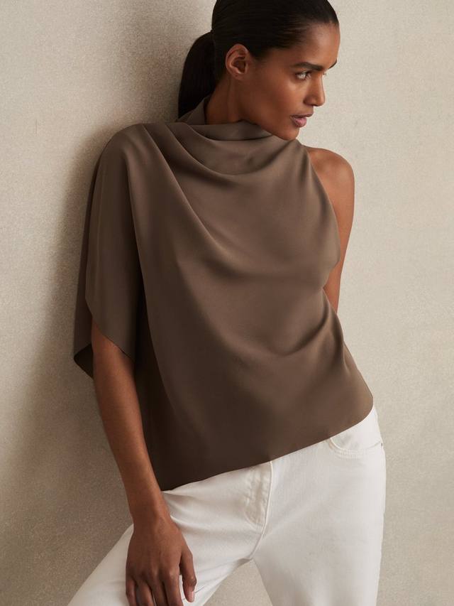 

Топ с воротником-хомут и одним рукавом цвета mink Reiss, Mink