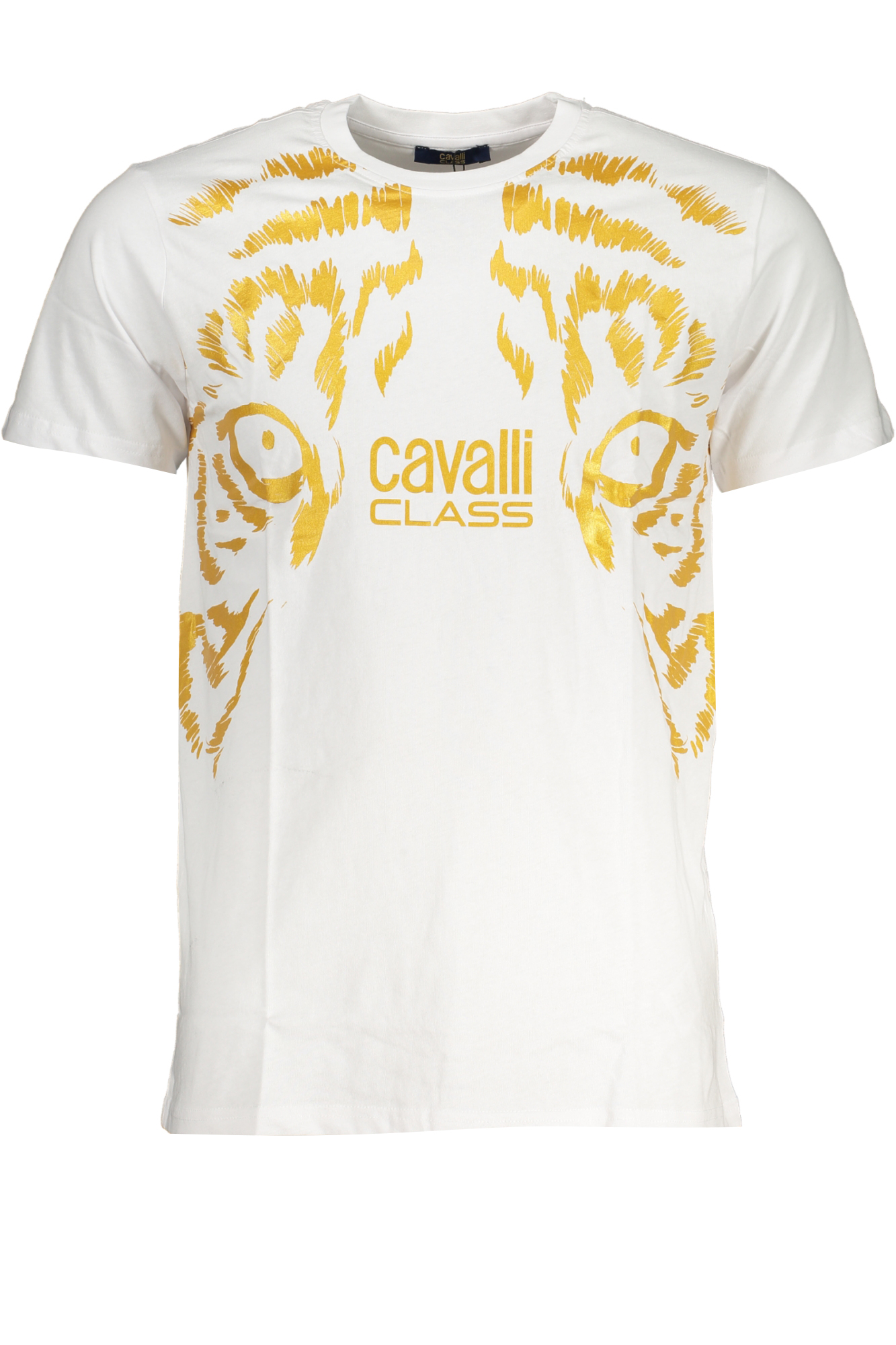 

Мужская футболка Cavalli Class хлопковая с глазами тигра и надписью, белый
