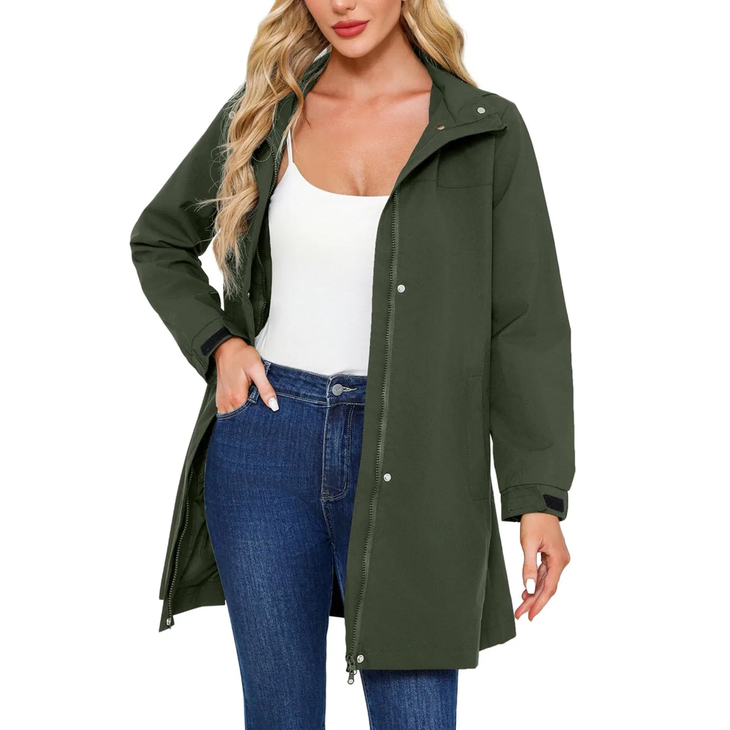 Женский дождевик легкий с капюшоном, Verde Scuro