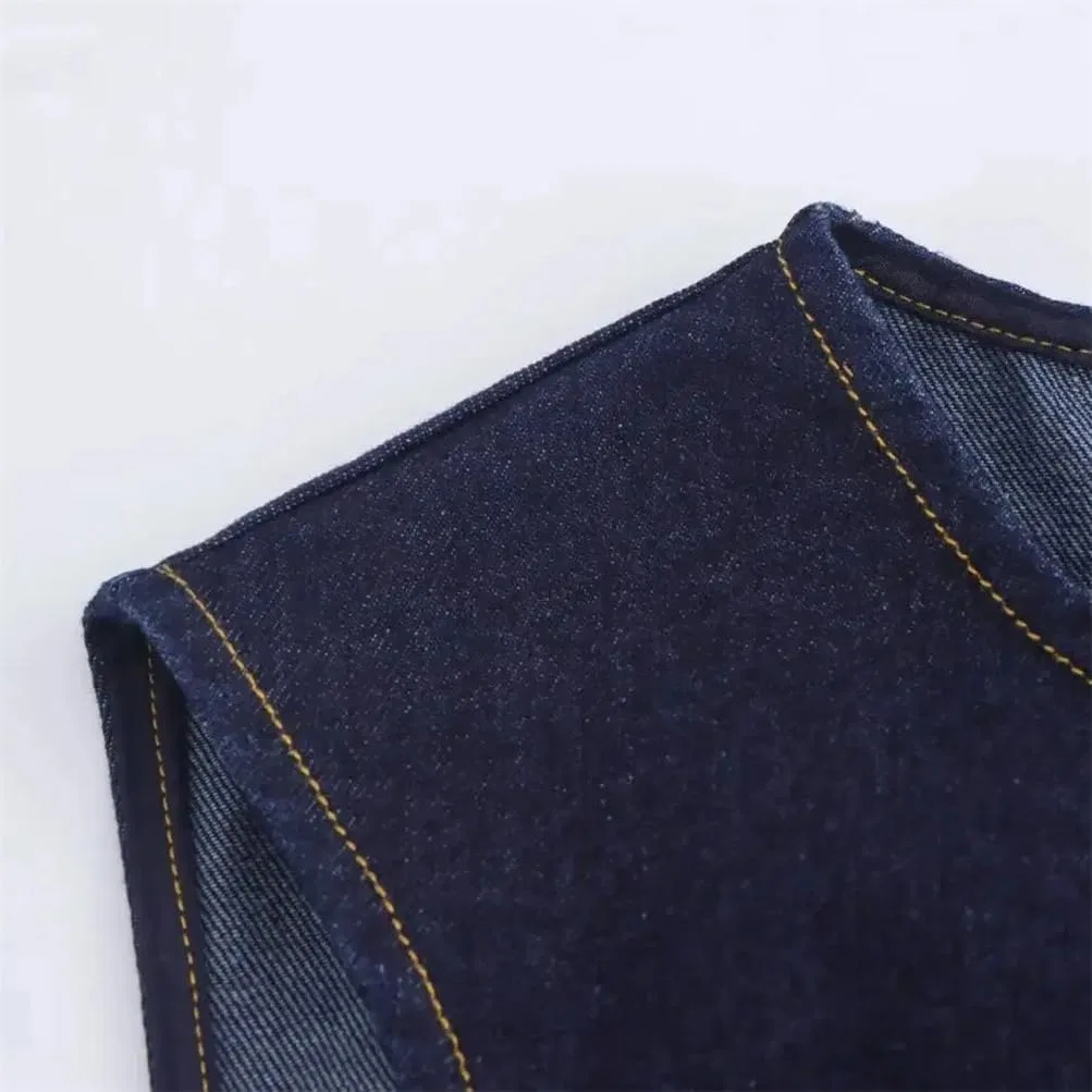 Женское джинсовое платье миди с круглым вырезом без рукавов, Denim — фото 4