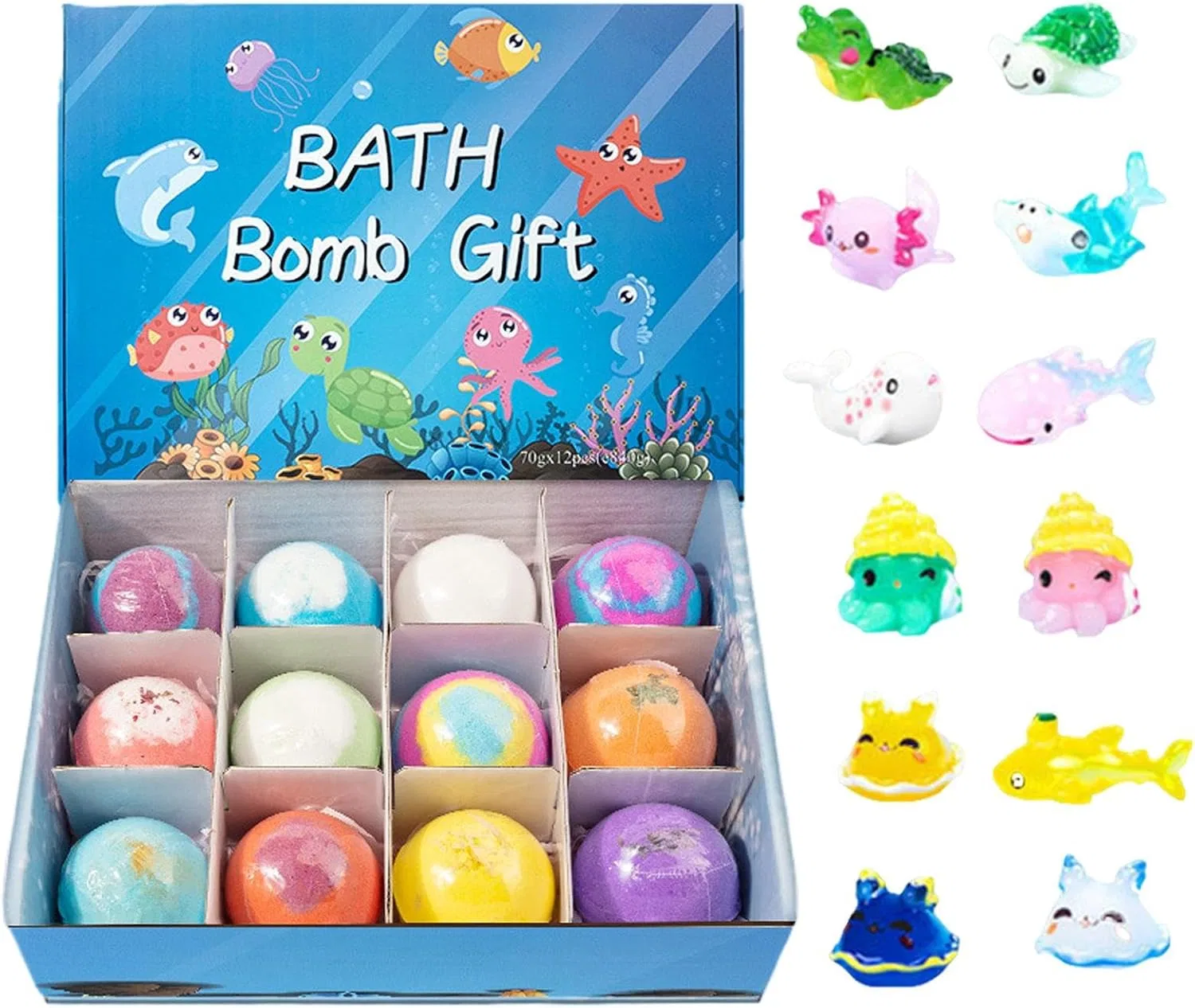 Набор бомбочек для ванны с игрушкой, Genérico, 12 шт, 60 г, Морская синева