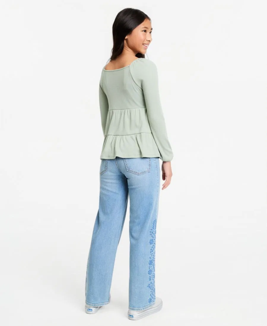 Джинсы с завышенной талией и вышивкой Embroidered High-Rise Jeans abercrombie kids, Light Pastel Blue — фото 3
