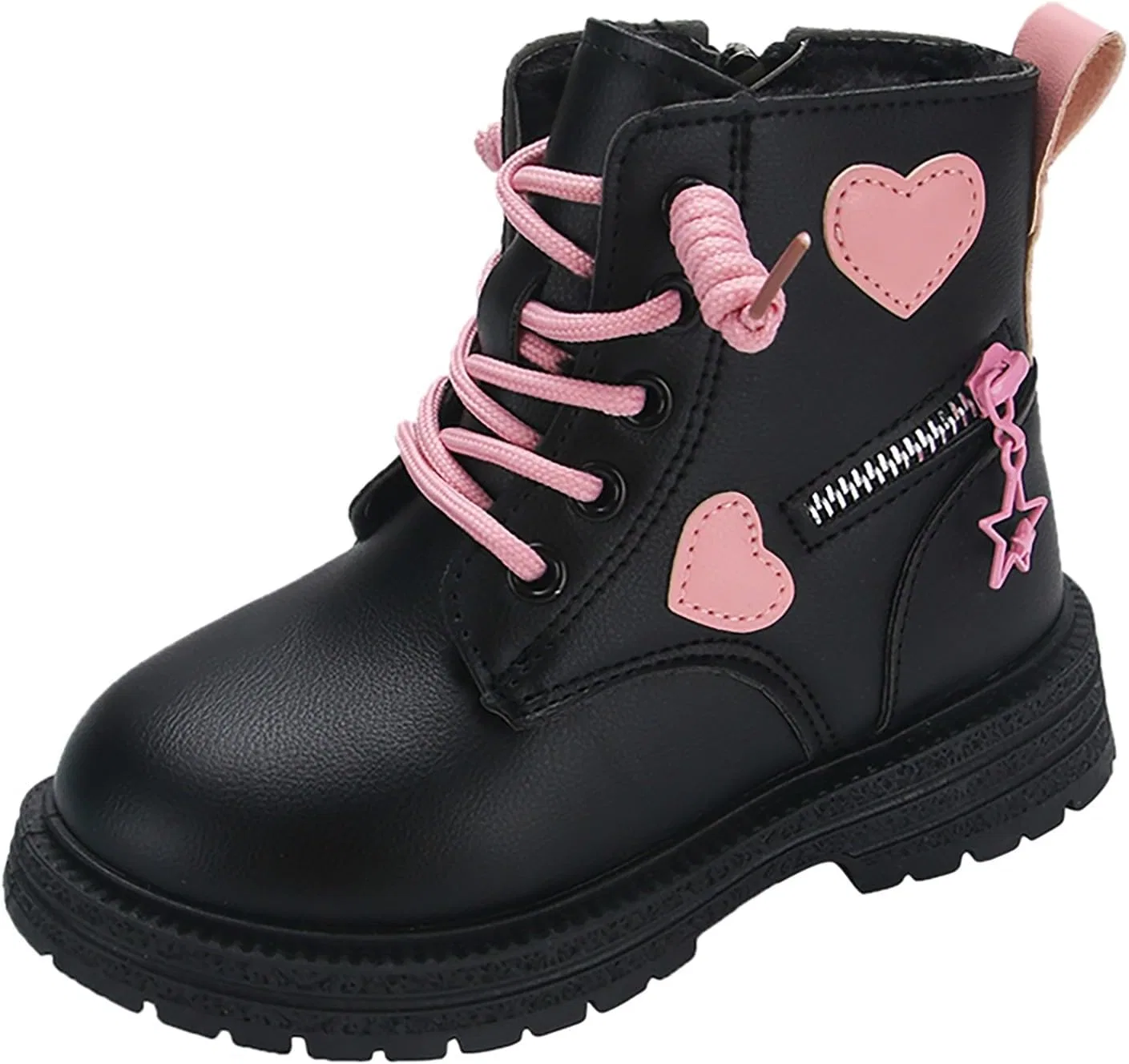 Детские ботинки для девочек на шнуровке с боковой молнией Y2K Lace Up Goth Boot Warm Fur Lined Winter Shoes, Black