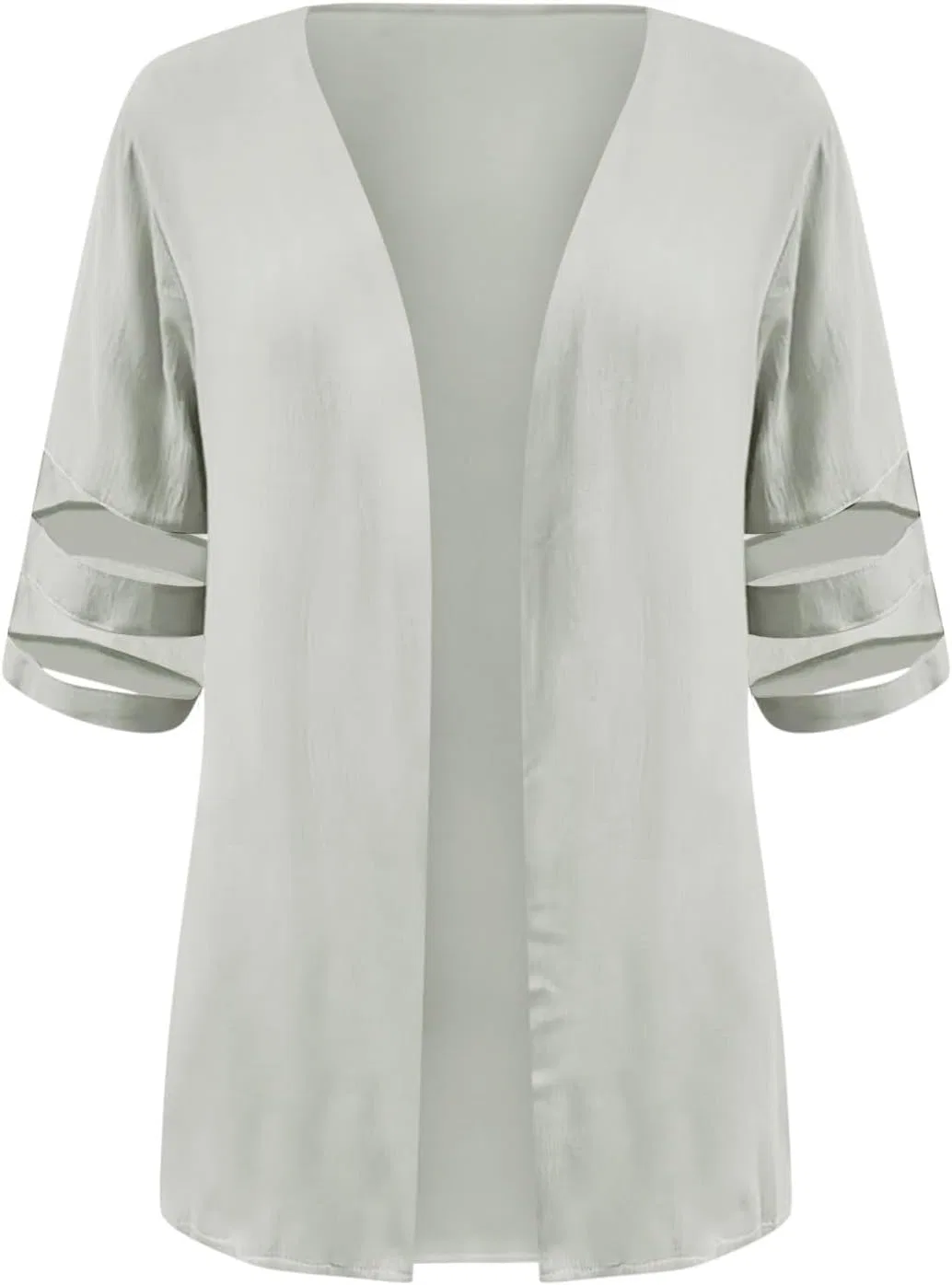 Женский кимоно-кардиган с кружевной отделкой, Open Front Loose Puff Sleeve, Gray — фото 3