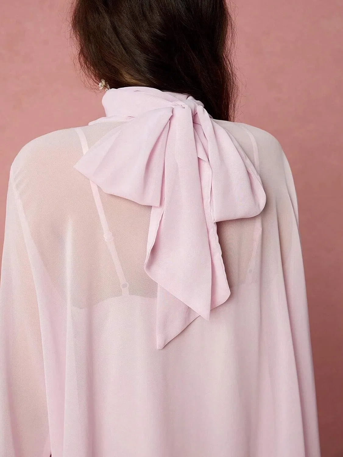 Женское платье A-силуэта с расклешенным рукавом и оборками, Pink — фото 3