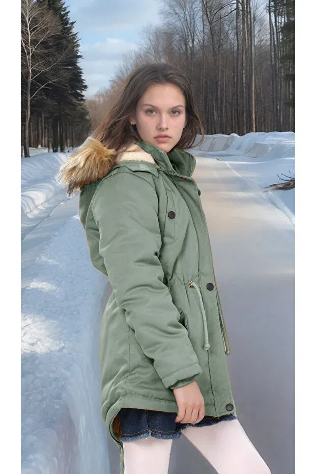 Детское зимнее пальто для девочек с капюшоном Joui Co, Mint Green — фото 4