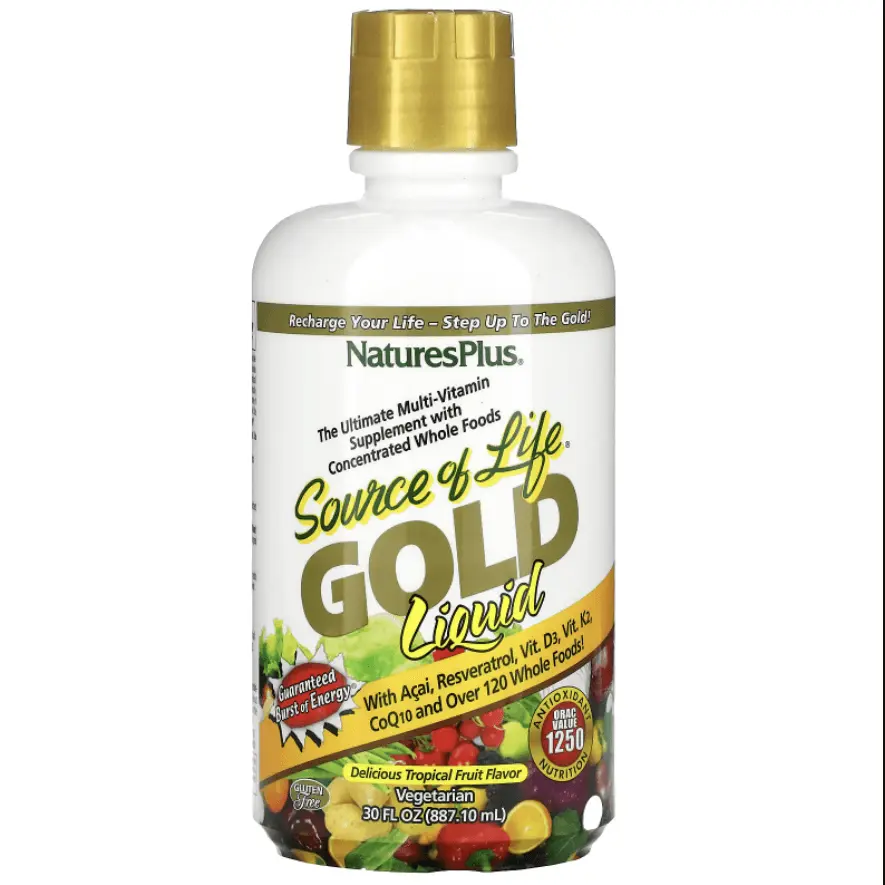 

Жидкие мультивитамины Gold Liquid Source of Life тропические фрукты, 30 жидких унций (887,10 мл), NaturesPlus