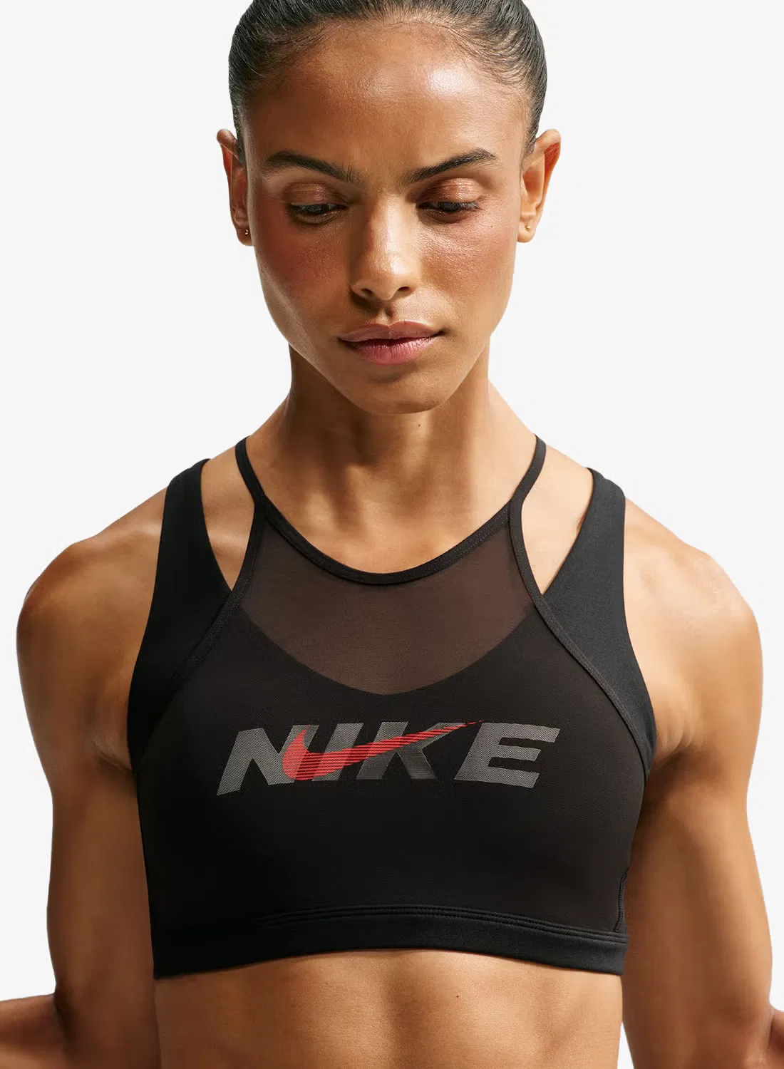 Бюстгальтер спортивный с сетчатым слоем Nike, черный — фото 3