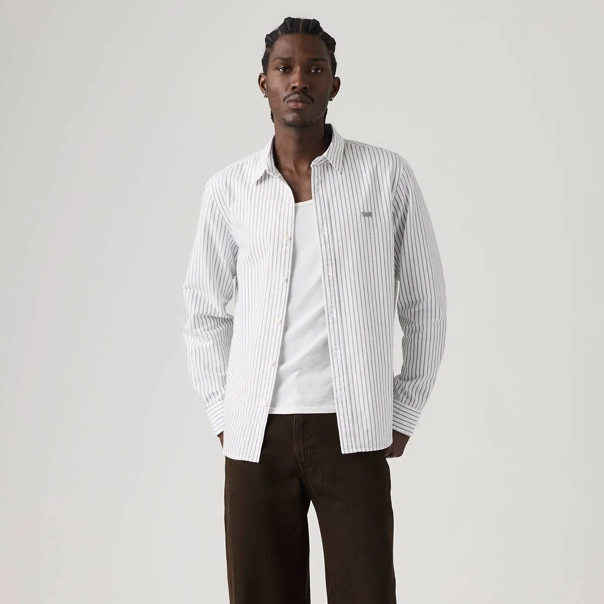 Стандартная рубашка Battery Housemark Levi's, Jensen Stripe Gray Pinstripe - White — фото 3