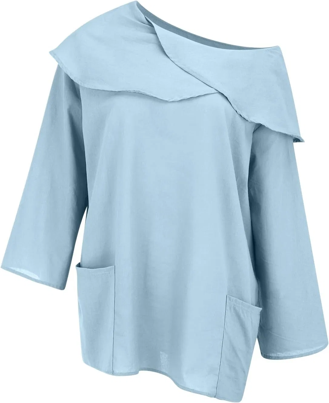 Женская офф-шолдер блуза оверсайз с длинным рукавом Beach Cover Up, Blue — фото 3