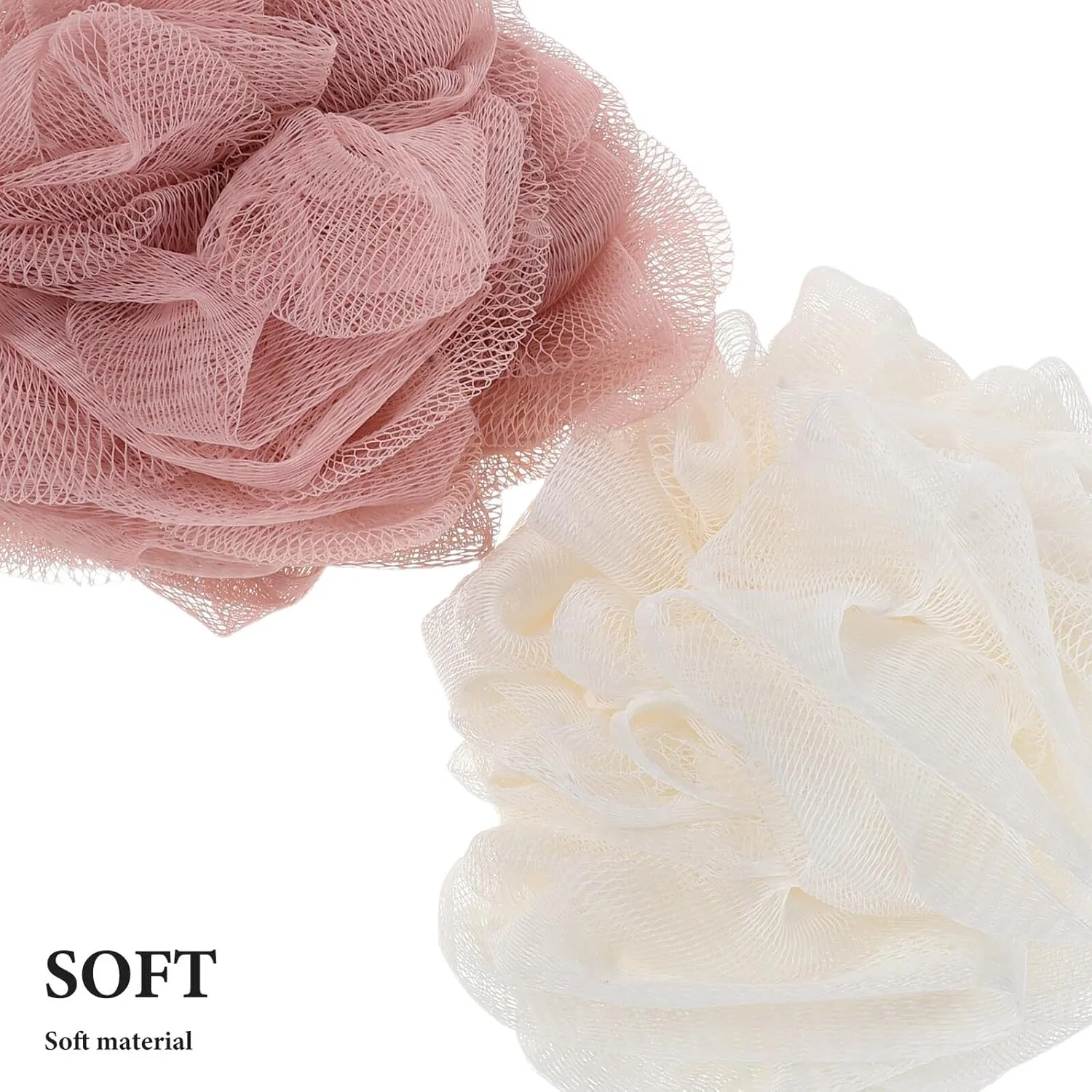 Мочалка для душа из сетки для пилинга, 2 шт, SHERCHPRY, 19x14x14 см, Beige and Rose — фото 3