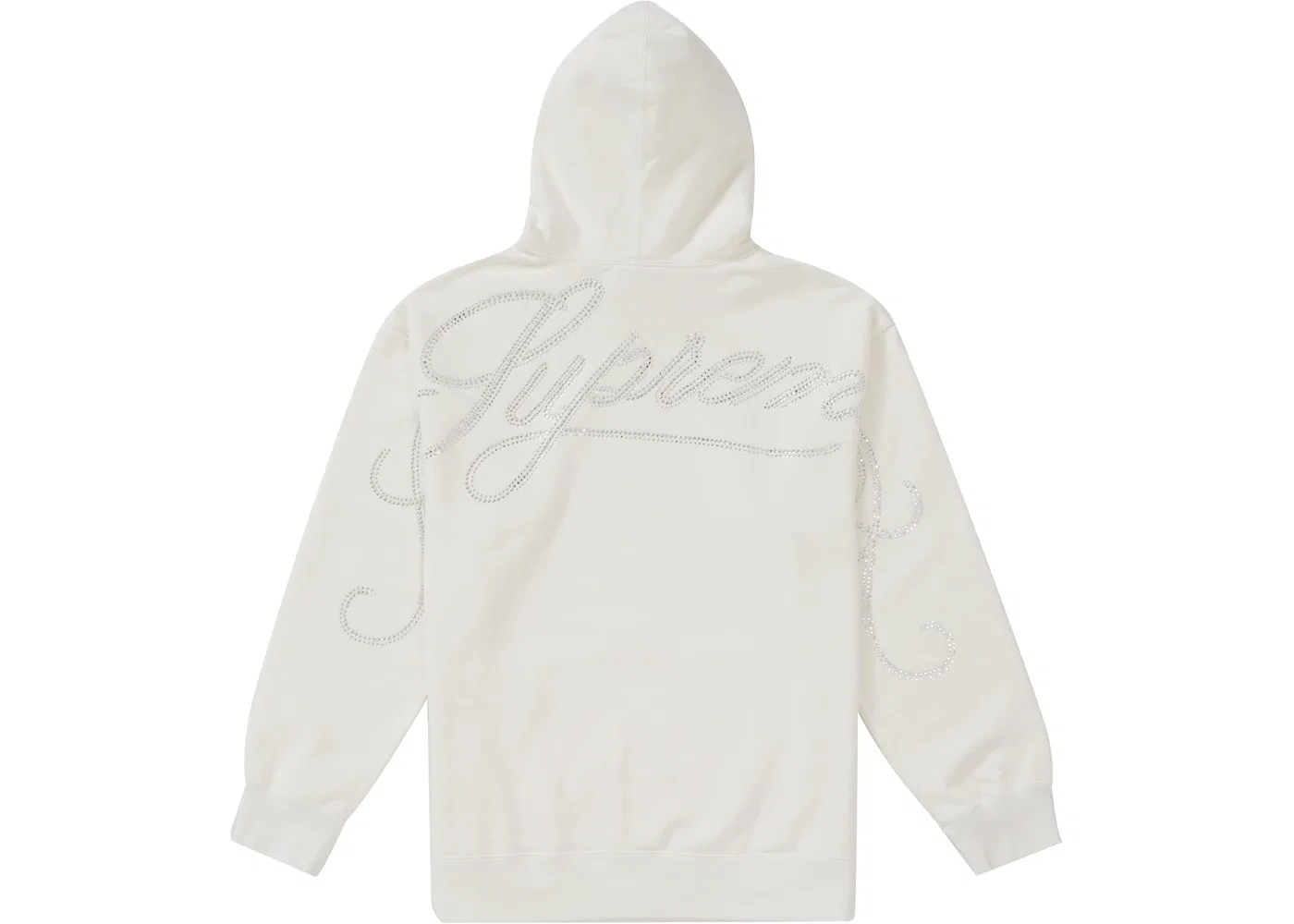 Мужской худи с принтом Supreme Rhinestone Script Sweatshirt, White — фото 2
