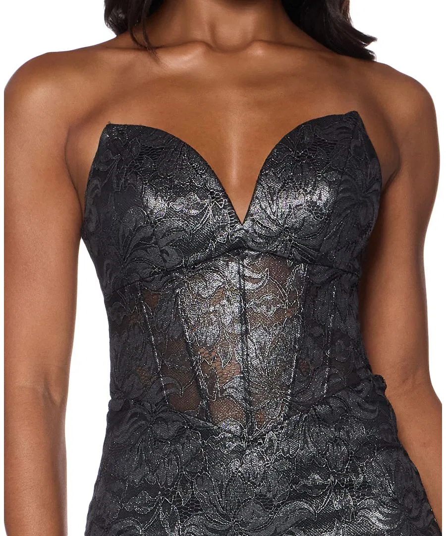 Платье-комбинация с кружевом и корсетом Alex & Sophia, Black/Silver — фото 3